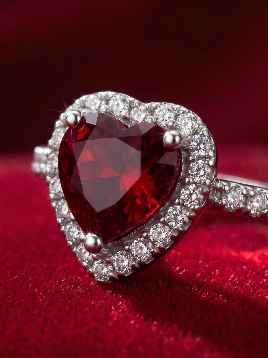 Producción IA · anillo sobre terciopelo rojo